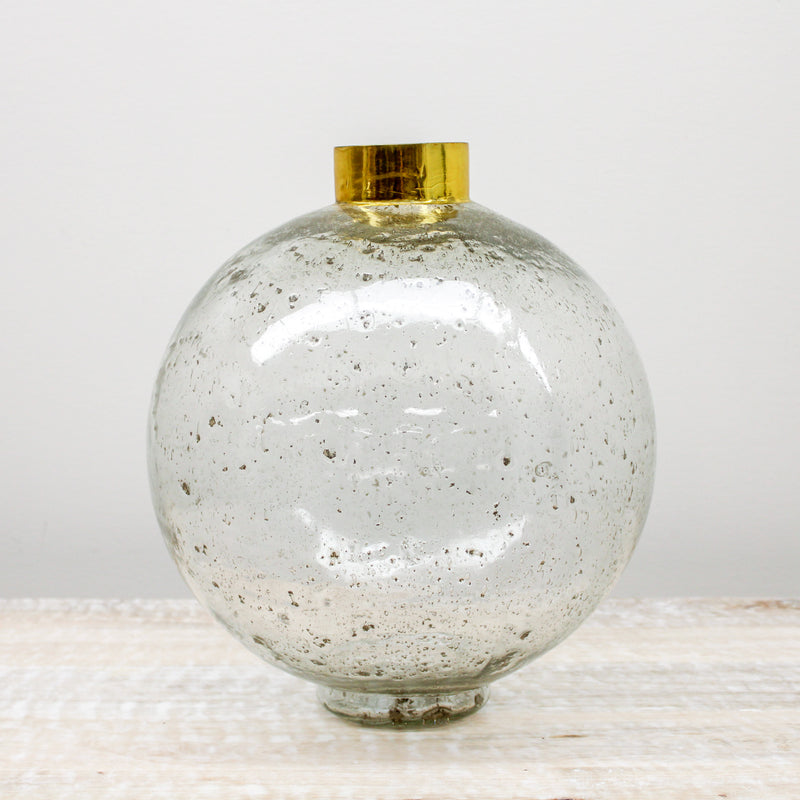 19.25 Inch Round Bubbled Glass Vase w/Gold Rim