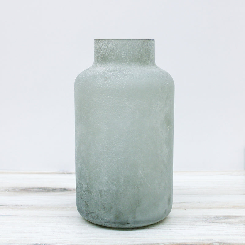 11 Inch Frosted Gray Glass Vase