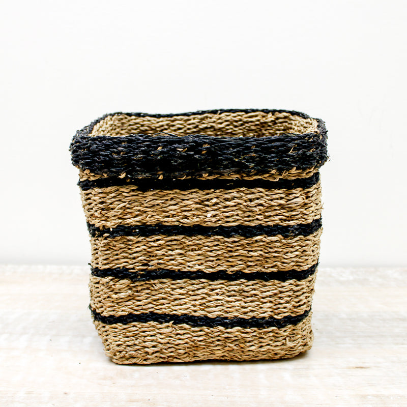 Medium Black Striped Square Seagrass Basket