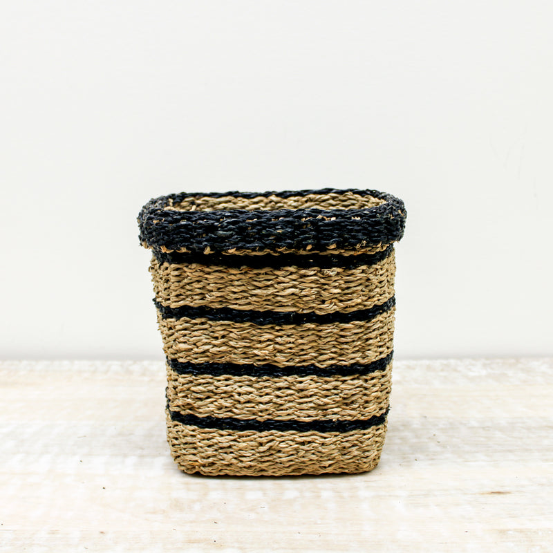 Small Black Striped Square Seagrass Basket