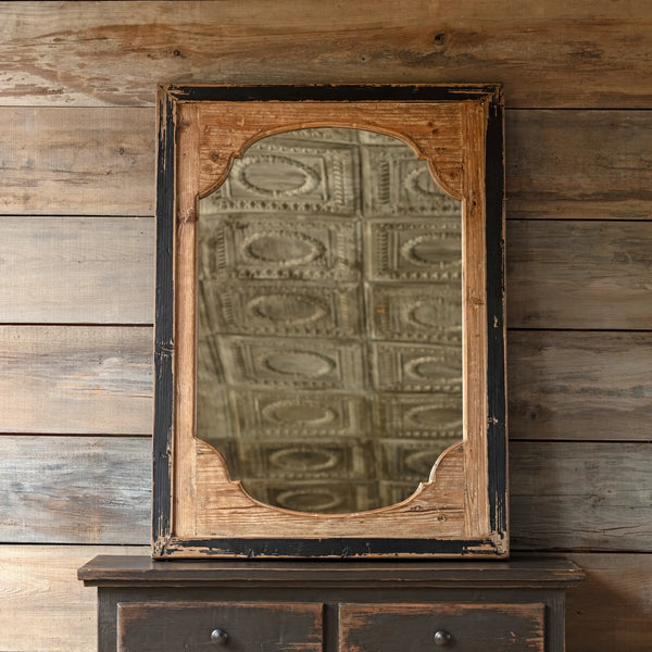 Aged Wooden Panel Mirror