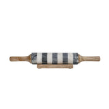 Marble Striped Rolling Pin w/ Mango Wood Handles & Stand, White, Black & Natural, Set of 2