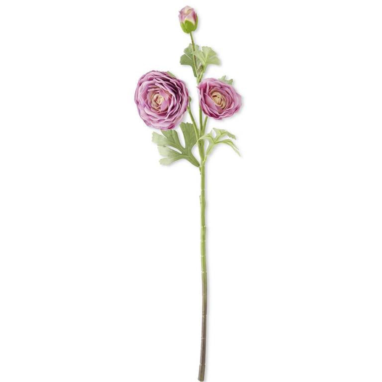 25 Inch Dark Purple Real Touch Triple Bloom Ranunculus Stem