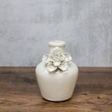 5 Inch White Ceramic Vase w/Raised Flowers