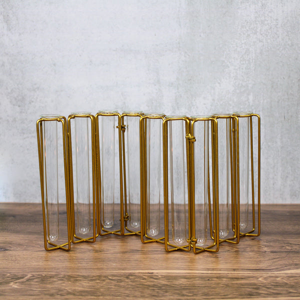 Metal and Glass Jointed Vase with 9 Test Tubes