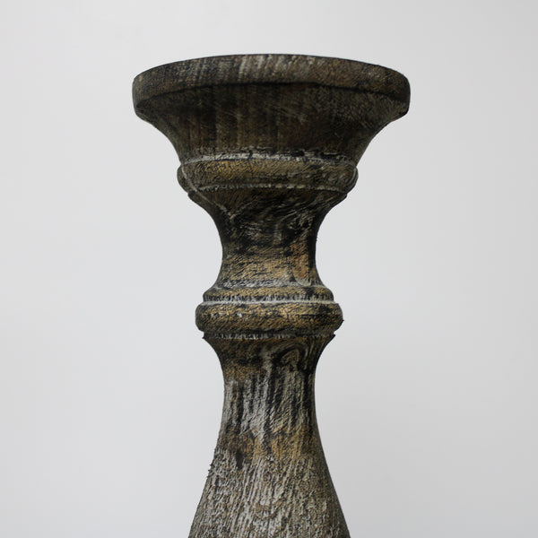 18.25 Inch Gray Ribbed Wood Candleholder