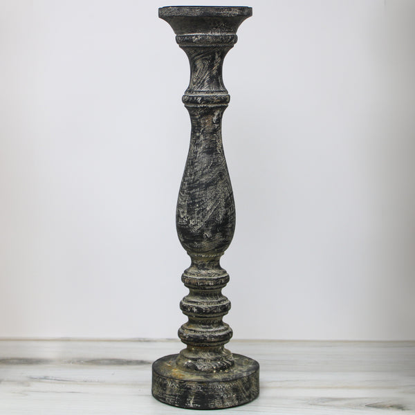 21.25 Inch Gray Ribbed Wood Candleholder