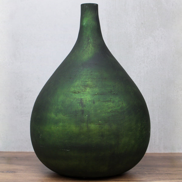 19.5 Inch Antique Olive Green Long Neck Vase