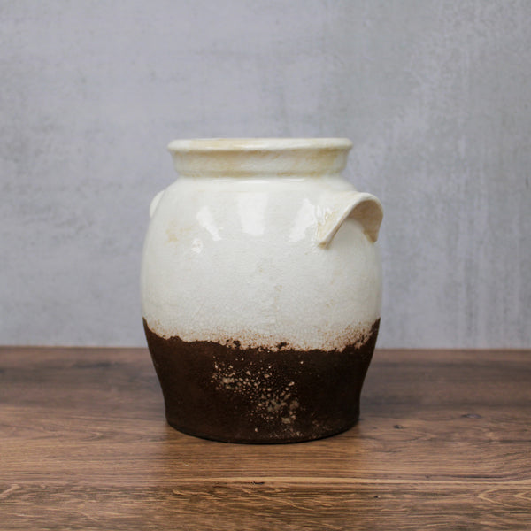 8 Inch Ceramic Cream and Brown Glazed Jug