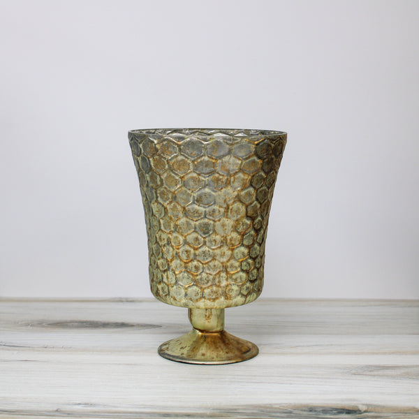 9.25 Inch Honeycomb Champagne Mercury Glass Fluted Vase