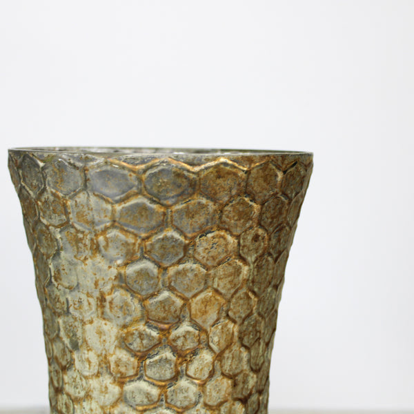 9.25 Inch Honeycomb Champagne Mercury Glass Fluted Vase