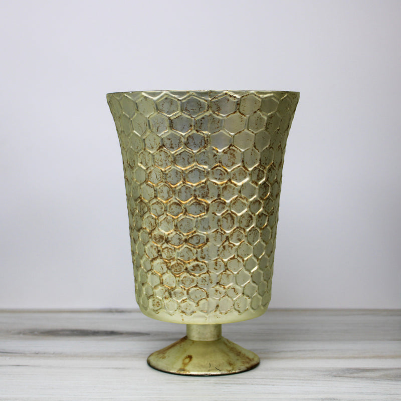 11.5 Inch Honeycomb Champagne Mercury Glass Fluted Vase