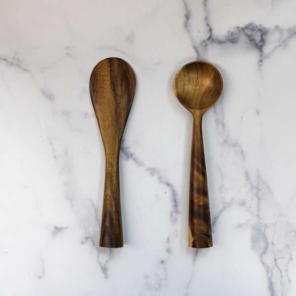 Hand-Carved Acacia Wood Standing Utensils Pair
