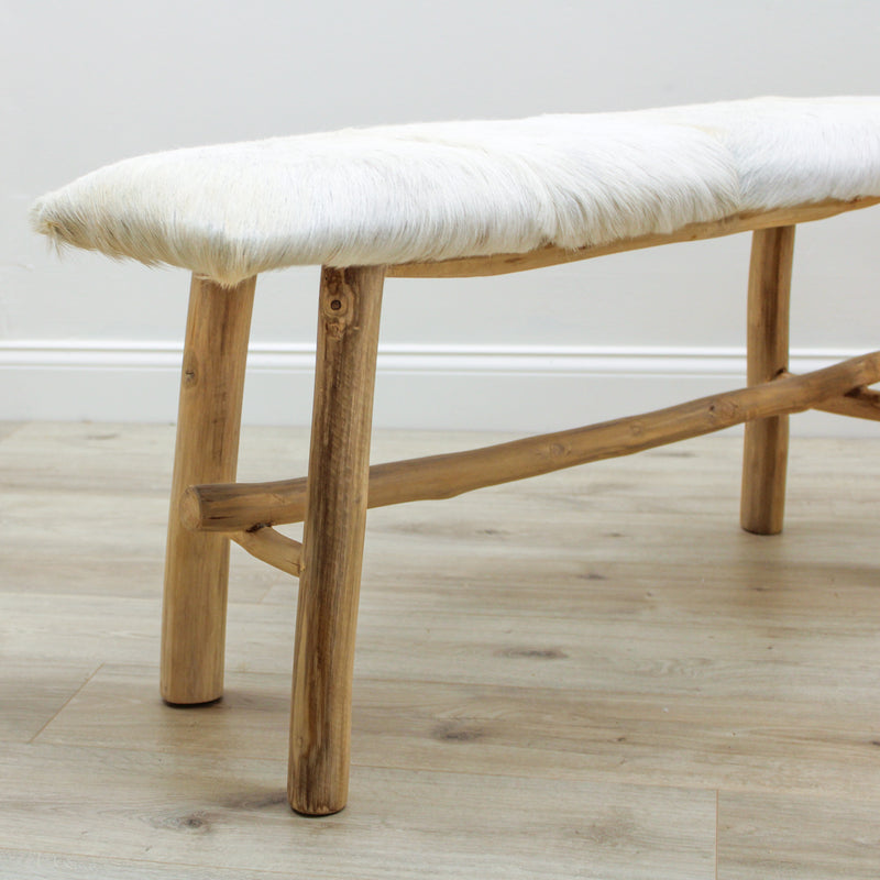 Wood Bench with Goat Fur Top