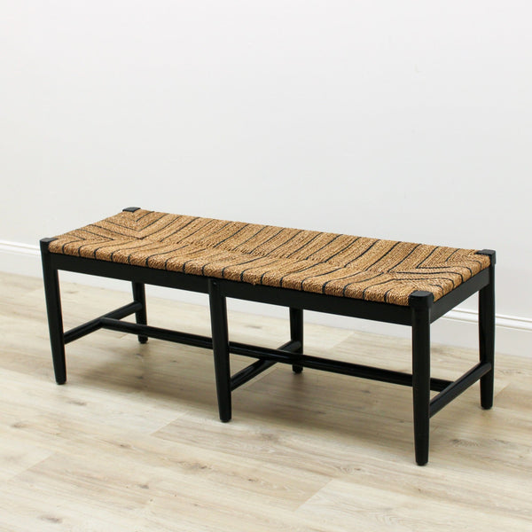 Mango Wood and Woven Rope Striped Bench