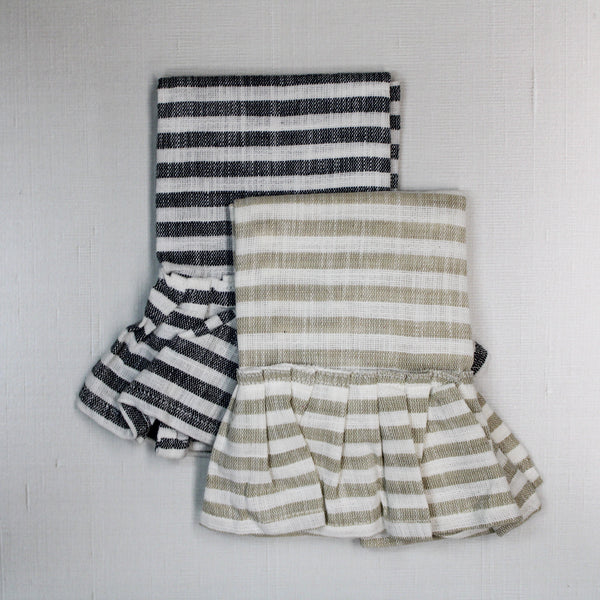 Black Stripe Cotton Tea Towel with Ruffle