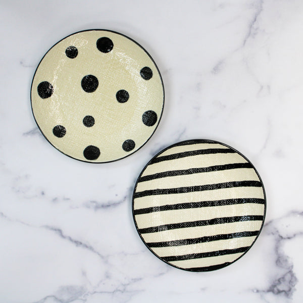 Striped Hand-Painted Plate with Linen Texture