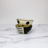 Striped Hand-Painted Stoneware Bowl with Linen Texture