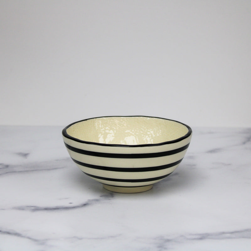Striped Hand-Painted Stoneware Bowl with Linen Texture