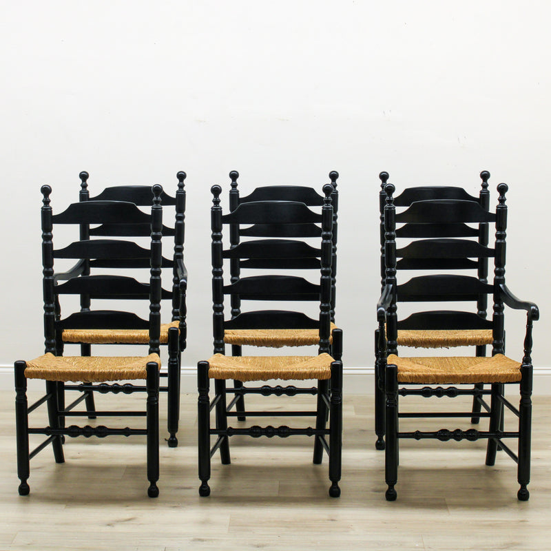 Black Hitchcock Ladderback Chairs with Rush Seats
