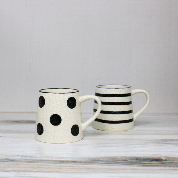 Polka-Dot Hand-Painted Mug with Linen Texture