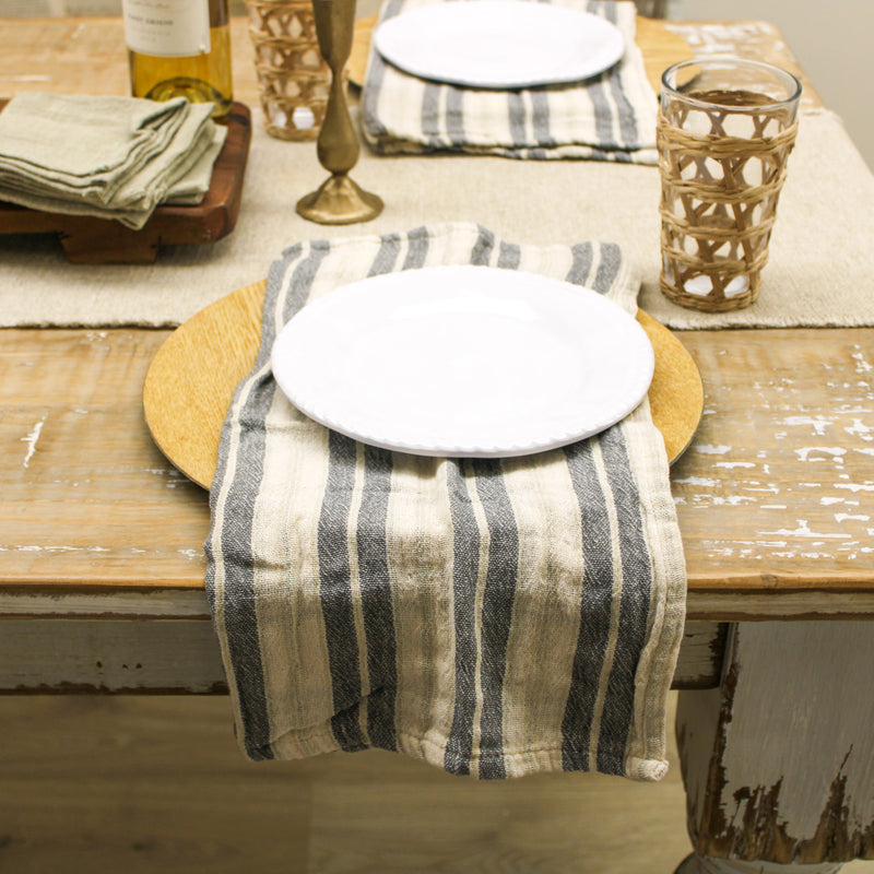Plaid Cotton Two-Sided Double Cloth, Cream and Charcoal Napkins