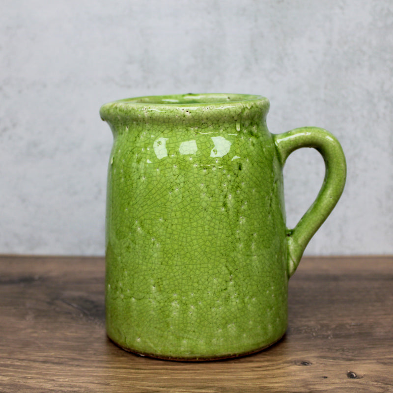 Small Green Crackle Glazed Terracotta Pitcher