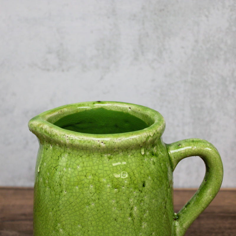 Small Green Crackle Glazed Terracotta Pitcher