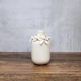 6.25 Inch White Ceramic Vase w/Raised Flowers