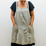 Pinafore Style Apron - Olive Provincial Stripe