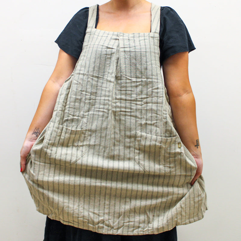 Pinafore Style Apron - Olive Provincial Stripe
